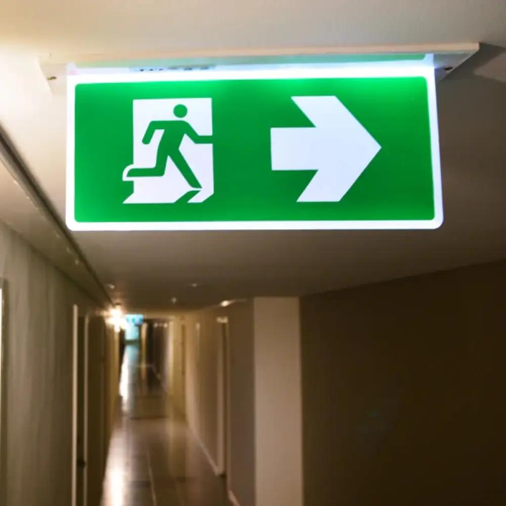 Emergency & Exit Lighting Regulations: What Commercial Space Owners Need to Know Emergency exit sign on ceiling
