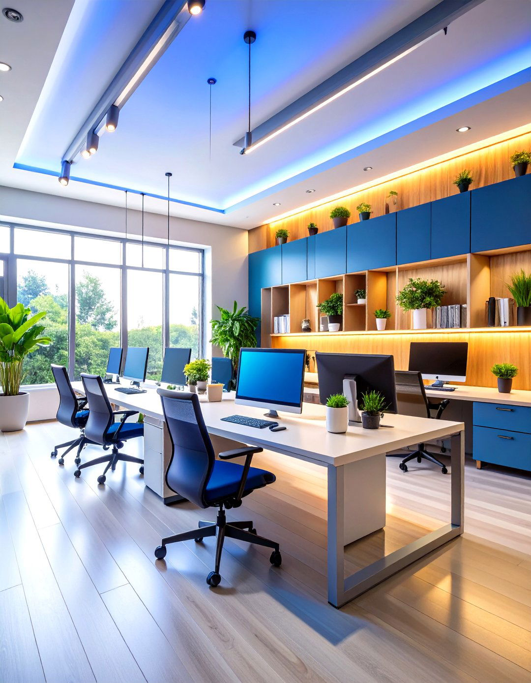Modern office with circadian rhythm lighting system