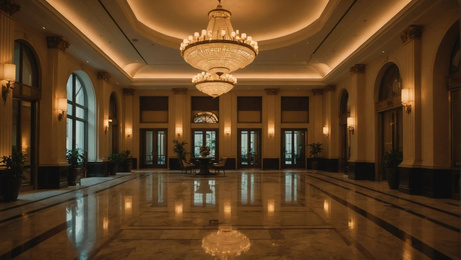 Luxury hotel lobby with modern lighting design