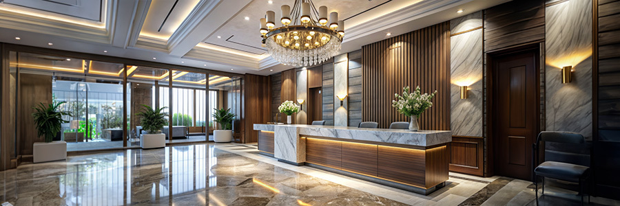 modern hotel reception lighting