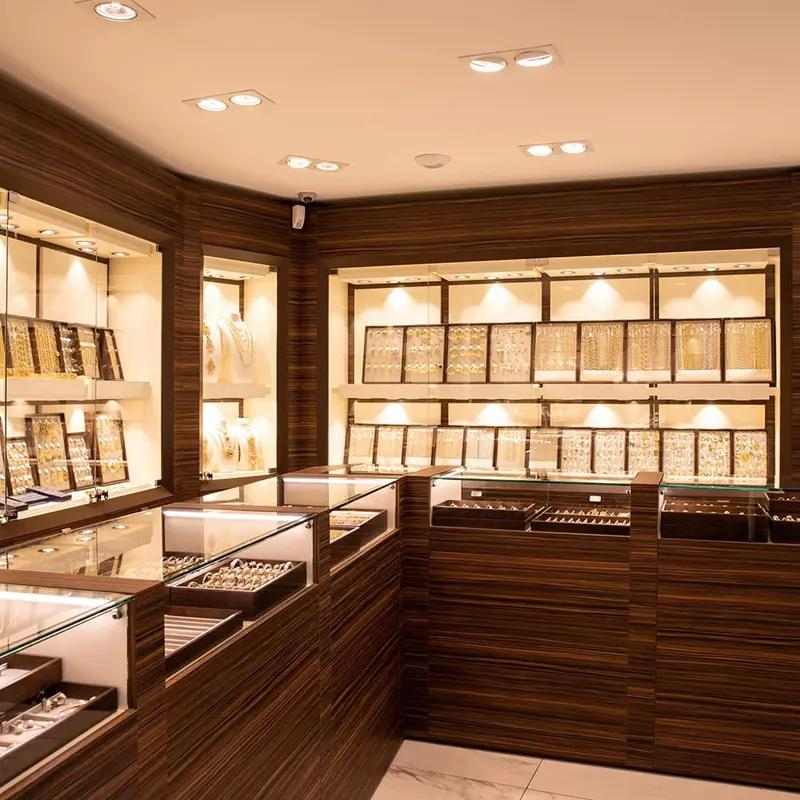 Luxury jewelry store interior with warm ambient lighting