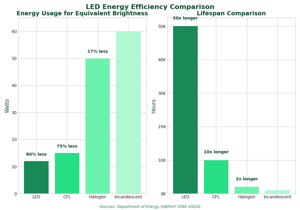 LED energy efficiency comparison chart
