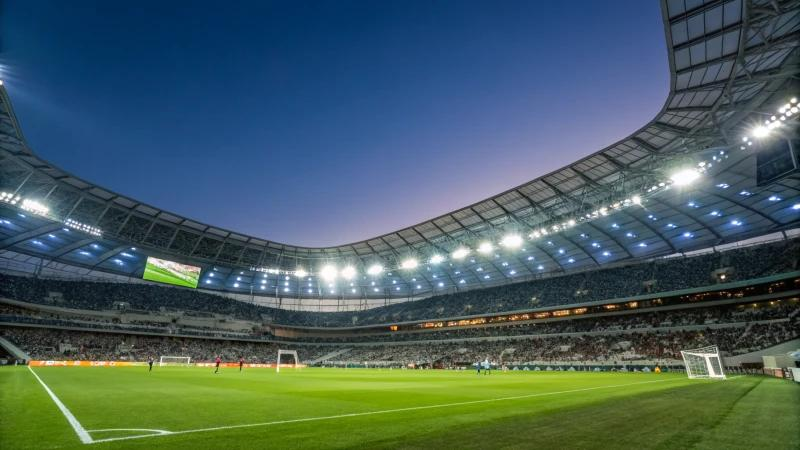Professional stadium LED lighting installation at night