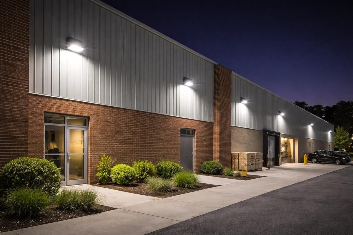 5 LED Failure Modes That Actually Kill Commercial Projects (and How to Spec Against Them) Commercial building exterior with LED facade and wall-mounted lighting at night